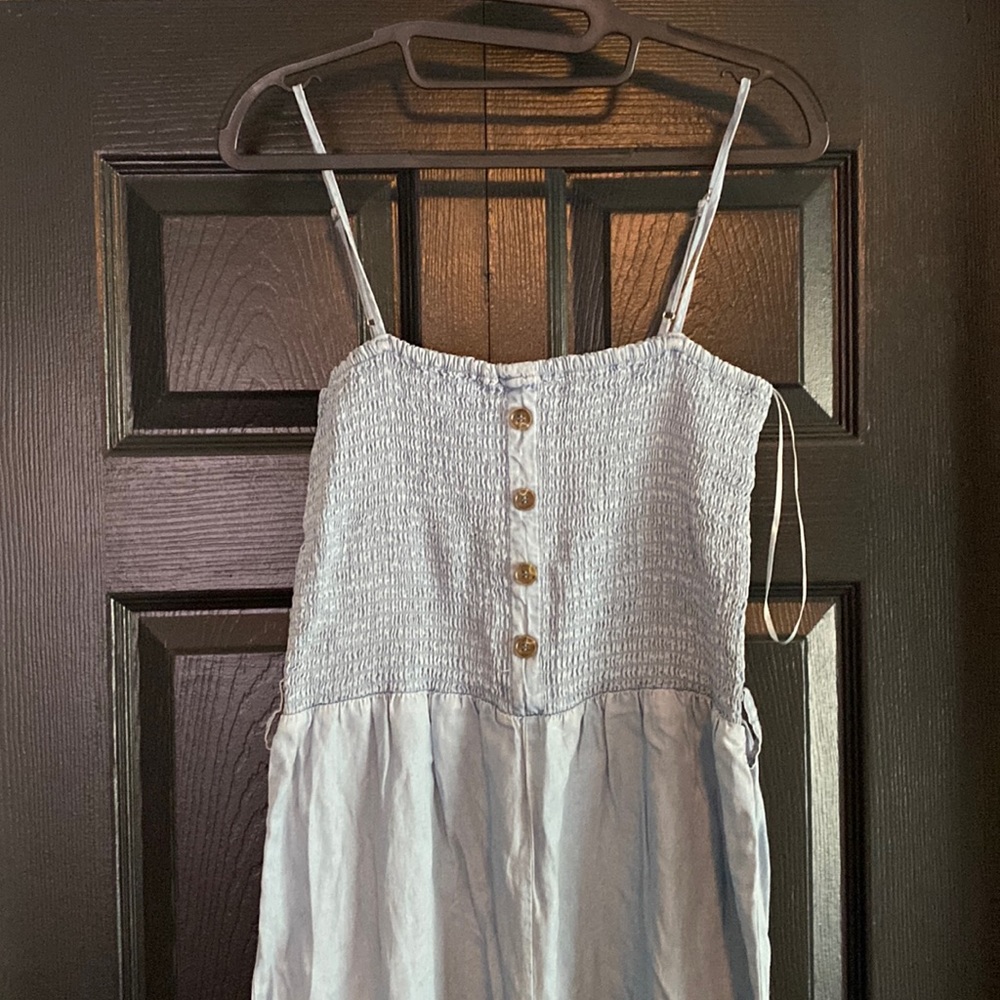 Soft chambray jumpsuit, flowy legs, super comfy